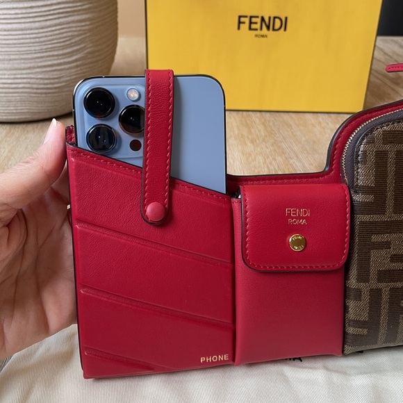 Fendi Bustine 3 Pockets Crossbody Leather and Zucca Coated Canvas Monogram Mini - Picture 10 of 12